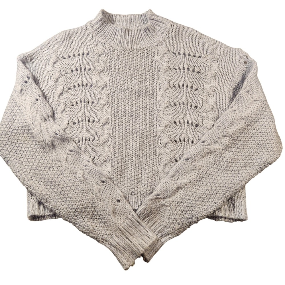 Woven Heart Sweater Womens Medium Blue Cable Knit‎ Mock Neck Mohair Pullover